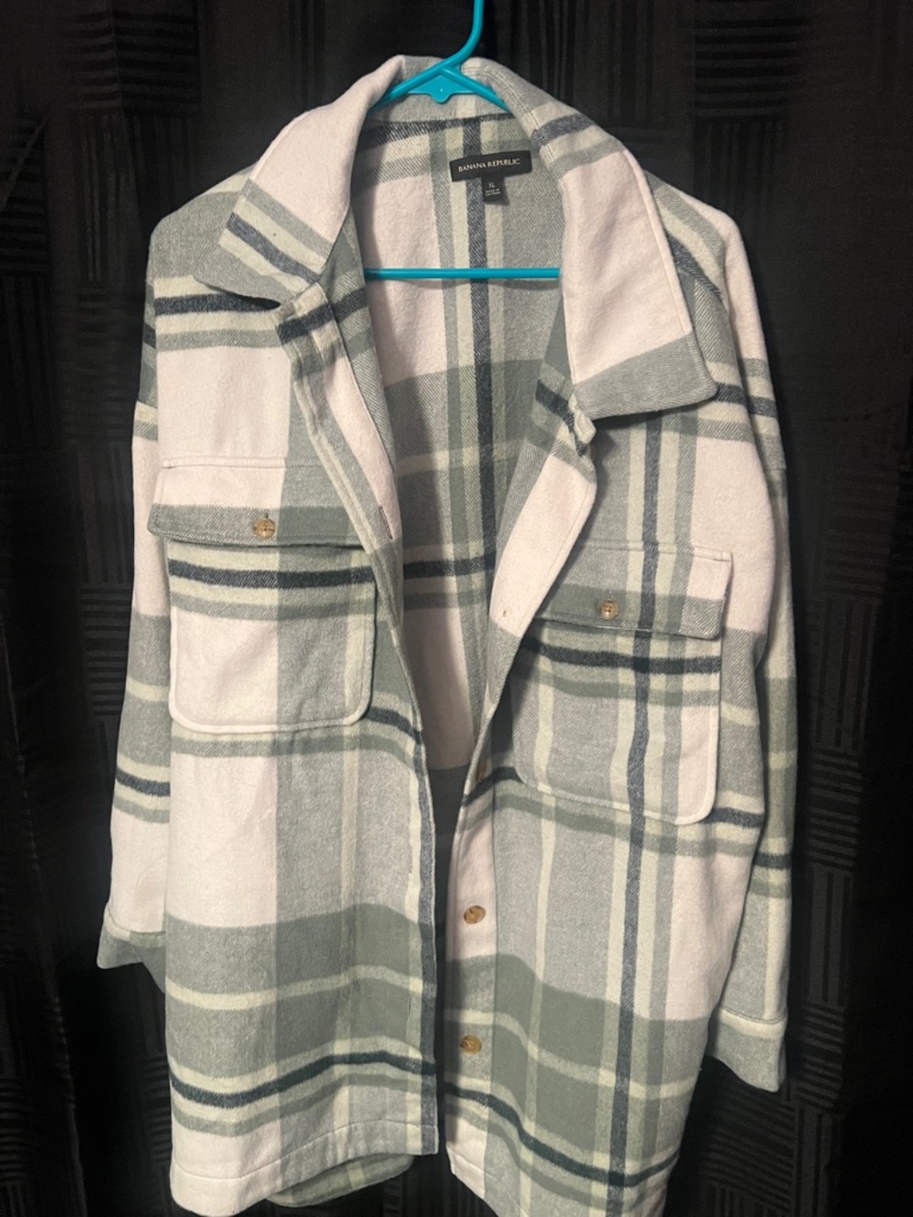 Banana Republic Plaid Utility Shacket - Light Pink & Gray